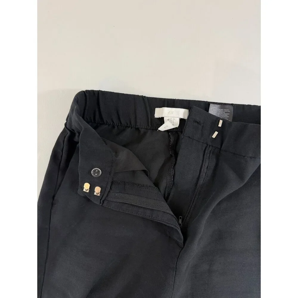 H&M Womens Size 4 Black Wide Leg Pants Linen Blend High Rise Trousers